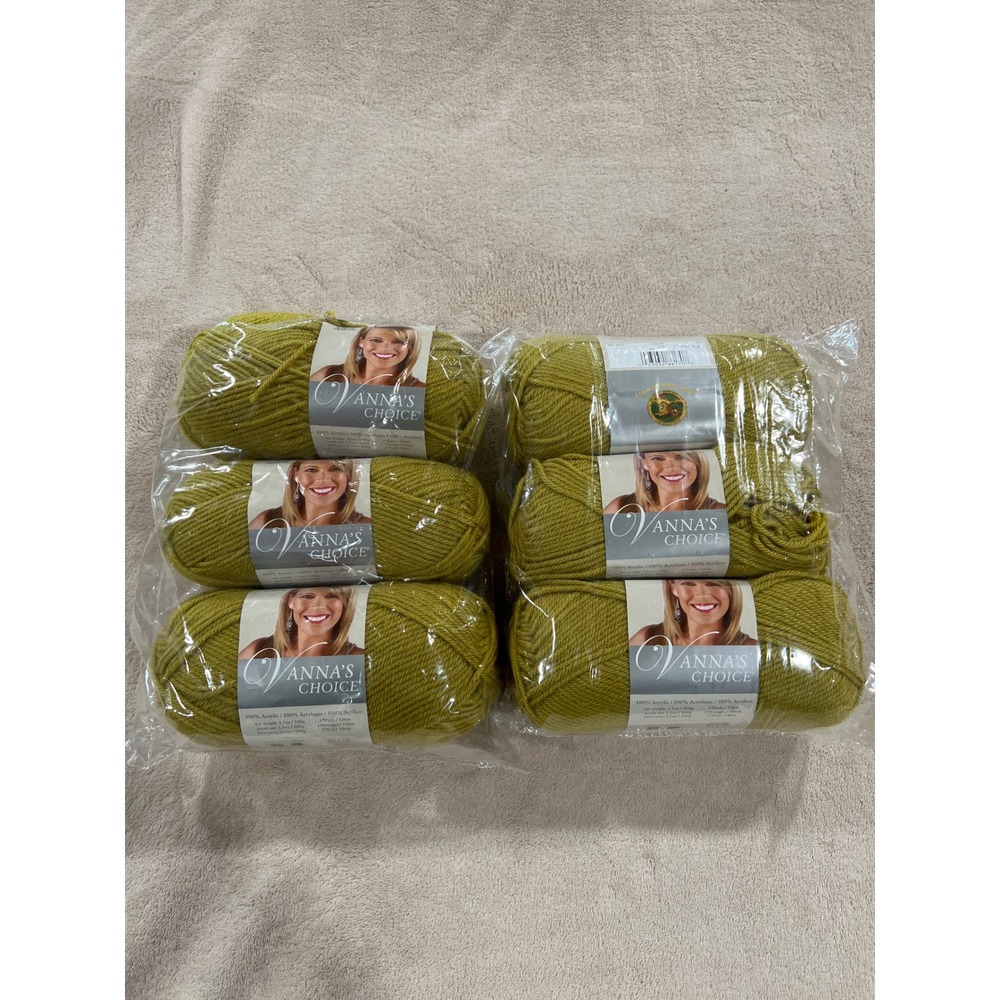 Vanna's Choice Lion Brand Yarn 6 Skeins Pea Green 170 Medium#4 New Acrylic64903